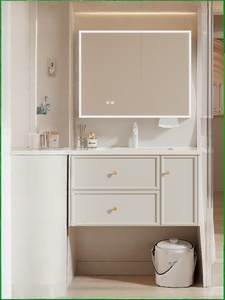 French cream style ceramic integrated basin stainless steel honeycomb aluminum intelligent beauty <b>bathroom</b> <b>cabinet</b> - Product Image 1