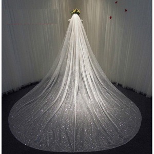Voiles de mariée scintillants blanc champagne longs style cathédrale avec peigne 1 couche <span class=keywords><strong>Velo</strong></span> De Novia - Product Image 3