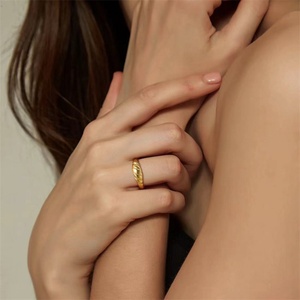 Waterproof Women Finger Rope <b>Ring</b> Jewelry 316L Stainless Steel 18k Gold Plated Dome <b>Chunky</b> <b>Rings</b> - Product Image 3