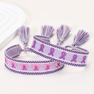 12 pièces rose bracelets de sensibilisation au cancer du sein foi espoir <span class=keywords><strong>Cure</strong></span> bracelet brodé femmes à la main gland tressé corde - Product Image 1