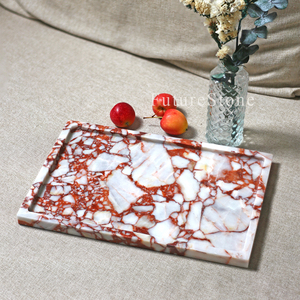 Sang Trọng Tự Nhiên Hình Chữ Nhật Calacatta Đá Cẩm Thạch Đỏ Phục Vụ Khay Trang Trí Thực Phẩm Trái Cây Đồ Trang Sức Hiển Thị Khay Cho Giáng Sinh Trang Trí Nội Thất - Product Image 6