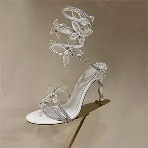 Crystal butterfly coil strap heels for ladies sandals women shoes bridal wedding evening shoes high heels