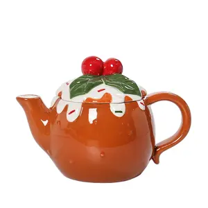 Mini Maçã Enfeites De Natal Vermelho Verde Folha Shaped Cerâmica Bule & Tea pot 500ml 16oz