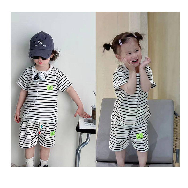 Summer Fashion Kids Clothing 2Pcs Set Stripe Baby Boys Top Shorts Jogger  Suit 1-8 Years Casual Baby Boy Clothes