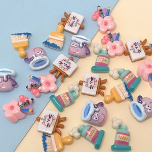 100 PIÈCES Cabochons en résine mignons à motifs de tableau de <span class=keywords><strong>dessin</strong></span> et pinceaux, à dos plat, pour <span class=keywords><strong>la</strong></span> création de bijoux DIY, accessoires de décoration pour scrapbooking, vente en gros - Product Image 3