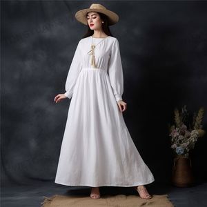 <span class=keywords><strong>Abito</strong></span> personalizzato di alta qualità Plus Size Maxi abbigliamento estivo a forma di smock vita tinta unita bianco cotone lino taglie forti abiti da <span class=keywords><strong>donna</strong></span> - Product Image 6