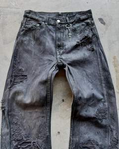 <span class=keywords><strong>Jeans</strong></span> da Uomo Personalizzati <span class=keywords><strong>Streetwear</strong></span> Effetto Vissuto Strappati Hiphop Sbiaditi Punk a Righe Effetto Spray Taglio Dritto Lavaggio Acido Denim Essenziali <span class=keywords><strong>Streetwear</strong></span> - Product Image 6