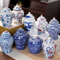 Boîte à thé en céramique bleue et blanche rétro, de luxe léger, pot anti-humidité, boîte à thé haut de gamme, cadeau d'affaires