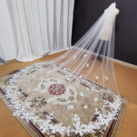 Vente en gros Qushine, voile de mariée long en tulle tendance avec appliques, accessoires de mariée, dentelle florale, voile de cathédrale