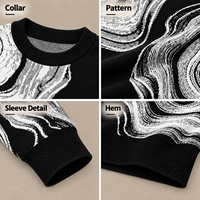 Pull col rond noir personnalisé 100 % acrylique jacquard 7GG 480GSM, motif lignes ondulées surdimensionné, tricoté, vente en gros