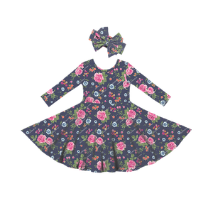 Filles printemps manches longues à volants A-ligne décontracté haute qualité tenues robe nouveau Design fleur impression <span class=keywords><strong>grande</strong></span> jupe vêtements 0-6 ans - Product Image 4