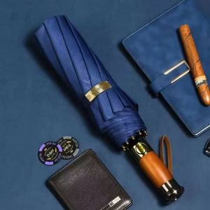 Nuevo Paraguas de Bolsillo Plegable de 3 Secciones, de Lujo Moderno, con Mango de Madera Natural, Personalizable con Logotipo, para Regalos Empresariales, para Hombre, 190T Nylon - Product Image 2