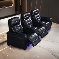 Fauteuils de cinéma modernes de luxe en cuir véritable avec fonction de relaxation électrique, éclairage LED et port USB