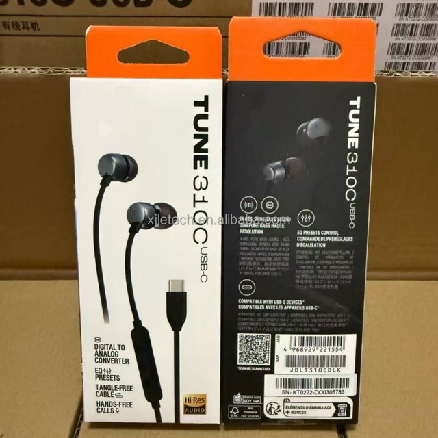 Original Factory USB-C Wired Headphone Tune 310C USB C Headset Built-in Mic Hi-Res Audio Handsfree In-Ear Type C Earphone