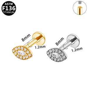 <b>Titanium</b> Lip <b>Studs</b> G23 Feather Ear Cartilage <b>Studs</b> For Daily Wear With Crystal Inlay Prong Setting Stainless Steel Jewelry - Product Image 5