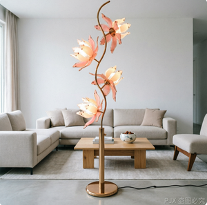 Lámpara de Pie Moderna con Diseño Floral, Cabezal de Flor de Loto Rosa, Luz LED Cálida, Decoración Estética para Sala de Estudio o Dormitorio - Product Image 5