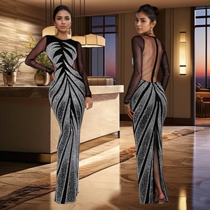 Luxury Formal Occasions Wedding <strong>Dress</strong> <strong>Sexy</strong> Rhinestone Backless Long Sleeve Stretch Birthday Evening Elegant Floor Length <strong>Dress</strong> - Product Image 1