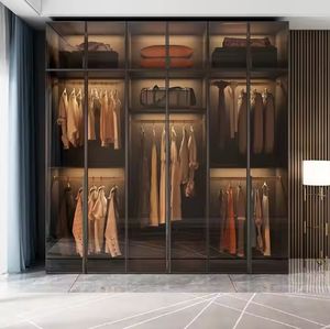 Furniture <b>Clothes</b> <b>Storage</b> Closet <b>Wardrobe</b> Black <b>Wardrobes</b> Cabinet Closet With Glass Door Led Lights - Product Image 3