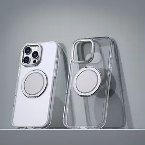 360 Rotation Ring Holder Kickstand Frosted Transparent Hard PC Clear Back Cover Luxury Phone Case For 16 Plus 16 Pro Max