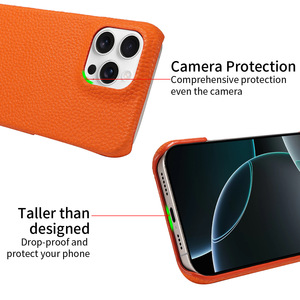 Étui en cuir texturé litchi de luxe, housse en PU artisanale, <span class=keywords><strong>coque</strong></span> de protection antichoc pour iPhone 16 15 14 13 Pro Max - Product Image 3