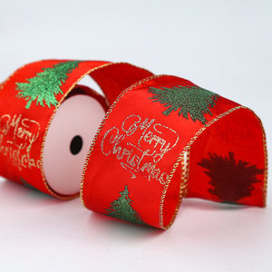 Pita Natal Santa 2.5 inci Merah Ramah Lingkungan dari Poliester yang Indah dengan Pinggiran Kawat dan Garis untuk Dekorasi Liburan. - Product Image 2