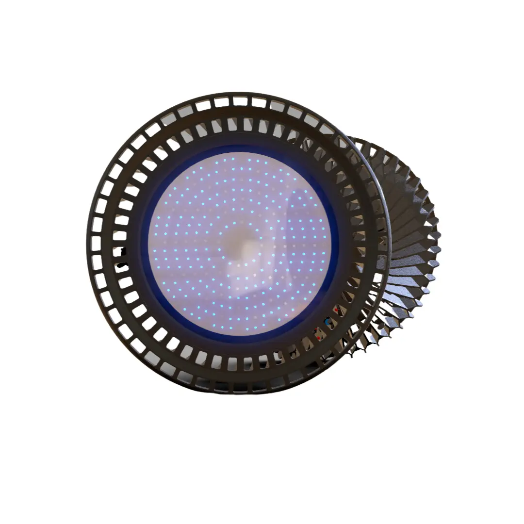 DMX नियंत्रण 150W यूएफओ RGBW नेतृत्व में उच्च बे प्रकाश कारखाने के गोदाम जिम वाणिज्यिक प्रकाश स्थिरता