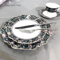 Vente en gros de vaisselle en céramique assiette bol à fleurs noir nordique personnalisée ensembles de vaisselle de restaurant en porcelaine