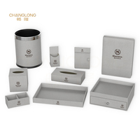 Juego de Accesorios de Hotel Completos, Ecológicos, Duraderos y Lujosos de Cuero PU: Caja de Pañuelos, Bandeja, Carpeta de Menú, Bloc de Notas, Bote de Basura