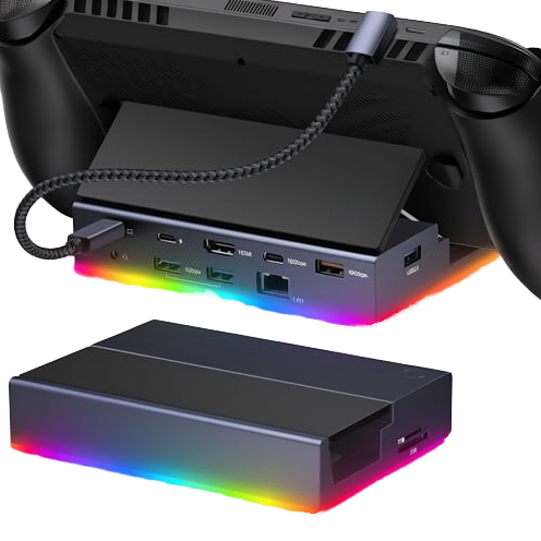 RGB 4K 144Hz Docking Station Steam Deck OLED/ROG for Ally X/for Legion Go Foldable for 2.1 Gigabit/1Gbps USB