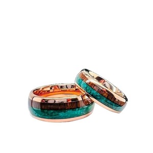 Bague pour homme en acier inoxydable, surface incurvée, incrustée de malachite et de <span class=keywords><strong>bois</strong></span> d'acacia, largeur 8 mm, modèle très vendu - Product Image 5