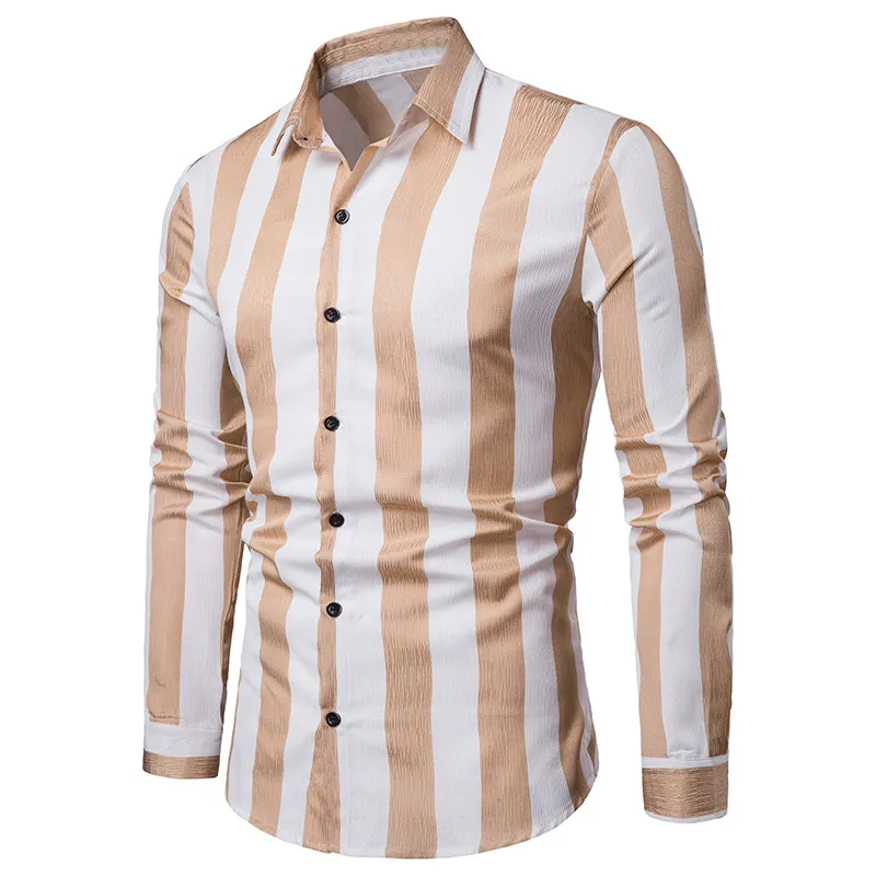 MTM shirt manufacturer bespoke khaki and white big striped shirt for men