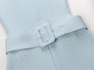 <span class=keywords><strong>Robe</strong></span> élégante pour femmes, toutes saisons, unie, col rond, manches courtes, en nylon tricoté, simple, décontractée, ajustée, <span class=keywords><strong>droite</strong></span>, avec ceinture - Product Image 4