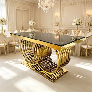 Modern Design Luxury Glass Tables Legs <b>Gold</b> Wedding Banquet Dining Decor <b>Mirror</b> <b>Rectangular</b> Stainless Steel Party Table - Product Image 1