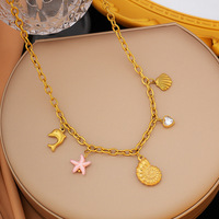 Collar con Colgante de Animales Marinos, Conchas Marinas, Delfines, Estrellas de Mar, Collar con Colgante de Múltiples Elementos, Collar con Colgante de Concha de la Serie Océano
