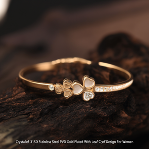กำไลข้อมือคริสตัล สแตนเลสสตีล 316L ชุบทอง PVD ลายใบโคลเวอร์สี่แฉก สำหรับผู้หญิง - Product Image 3
