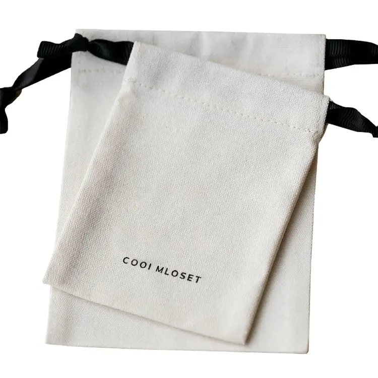 Tas supermarket tali serut kain kanvas katun logo kustom kecil dengan tas hadiah daur ulang cetak black Friday