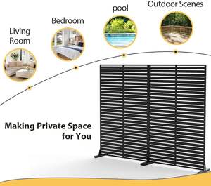 Mampara <span class=keywords><strong>de</strong></span> Privacidad para Exteriores, Valla Decorativa Independiente con Marco <span class=keywords><strong>de</strong></span> Hierro <span class=keywords><strong>Fundido</strong></span> y <span class=keywords><strong>Postes</strong></span> <span class=keywords><strong>de</strong></span> Acero, 6 Paneles - Product Image 3