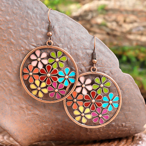 Joyería de Moda, Aretes Colgantes para Mujer, Aleación de Zinc, Cristal, Diamantes de Imitación, Forma de Flor, Juego de Aretes Boho para Fiesta - Product Image 4