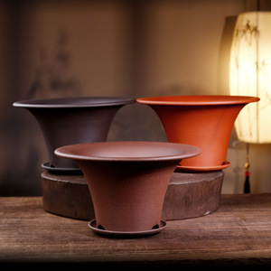 Vasi per <span class=keywords><strong>Bonsai</strong></span> in Argilla Viola di Yixing, Vasi a Forma di Tromba per Fiori, Vendita all'Ingrosso con Sottovasi, Decorazione per Giardino Interno - Product Image 2