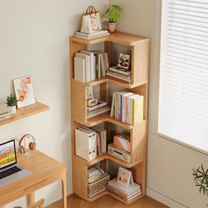 Libreria Angolare Moderna Minimalista Meida, Unità di Stoccaggio a 2 Ripiani Naturale, Mensole Espositive da Parete o da Terra per Soggiorno - Product Image 2