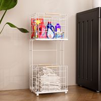 Panier de rangement carré en métal à double couche, mobile et polyvalent, pour vêtements sales de salle de bain, avec étagère de rangement domestique OEN/ODN