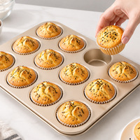 Ensemble de moules à muffins antiadhésifs 6 et 12 tasses, plateau à cupcakes en acier au carbone à fond plat, ustensiles de cuisson pour la cuisine et la pâtisserie