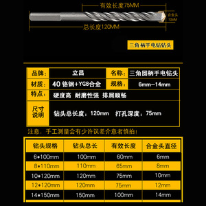 ดอกสว่านโลหะผสมแบบสามเหลี่ยม Lichang ขนาด 6-14 มม. สำหรับเจาะคอนกรีตและงานก่ออิฐ - Product Image 1