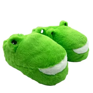 Factory Lovely Animal Frog Slippers Winter Plush Shoes Custom Cute Stuffed Animal Indoor Shoes Fluffy Frog For Kids And Women