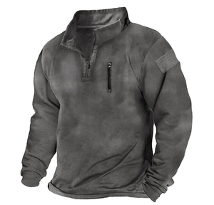 เสื้อผู้ชายดีไซน์ใหม่จากโรงงาน ผลิตจากผ้าถักแบบไม่ทอ ซักแล้ว ใส่สบาย คอตั้ง ซิป ¼ สีพื้น สไตล์ทหาร เป็นมิตรกับสิ่งแวดล้อม ทรงปกติ - Product Image 2