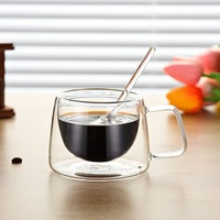 Mug à café de luxe 2026 en verre borosilicate à double paroi avec poignée, compatible lave-vaisselle et micro-ondes, écologique, design moderne, logo personnalisé