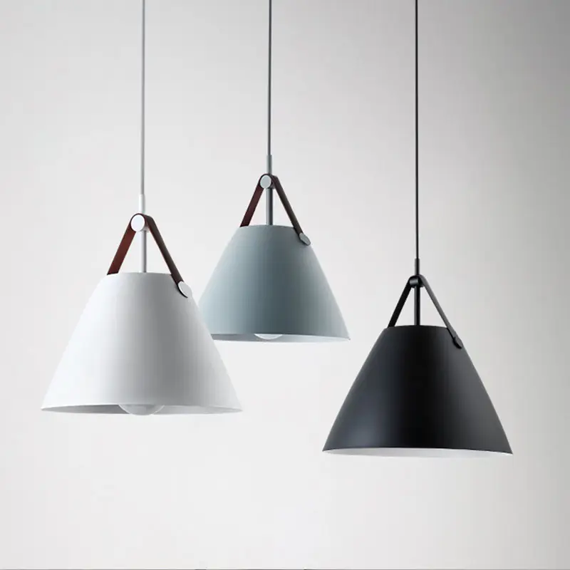 Nordic Macaron Metal Pendant Light Modern Indoor Ceiling Lamp With Leather For Livingroom、CafeとBar