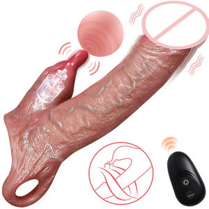 9,05 Zoll Tragbares Vibrationskondom für Eichel und G-Punkt mit Zunge, Doppelte Stimulation, Penisverlängerung für Männer, Sexspielzeug - Product Image 1