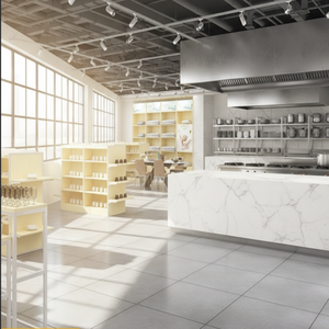 Étagère de présentation pour supermarché, couleur bois clair/blanc, <span class=keywords><strong>conception</strong></span> professionnelle rectangulaire, mesure sur <span class=keywords><strong>site</strong></span> gratuite, <span class=keywords><strong>vitrine</strong></span> - Product Image 2