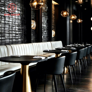 Ensemble de mobilier de café, tables rondes en marbre, sièges de chaises et canapé en cuir cousu pour restaurant - Product Image 1